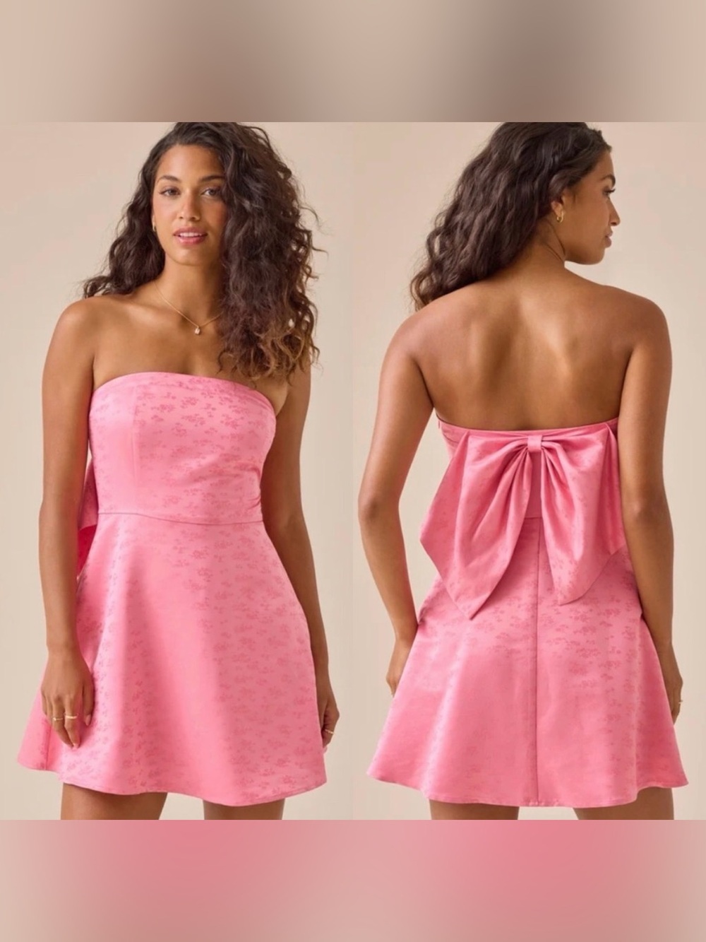 NWOT Altar’d State Mikko Strapless Pink Bow-Back Mini Dress